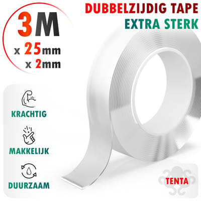 Dubbelzijdig Tape Extra Sterk 3m x 25mm x 2mm - TENTA Heavy Duty