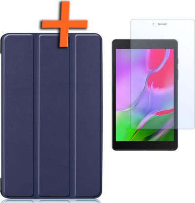 Hoesje - Geschikt voor Samsung Galaxy Tab A 8.0 (2019) - Met Screenprotector - Trifold Bookcase - Hard Cover - Hardcover Book Case - Tablet Hoes - Donkerblauw