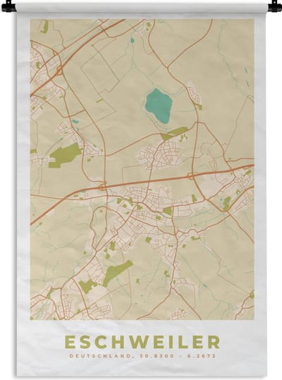 Wandkleed - Wanddoek - Stadskaart - Eschweiler - Plattegrond - Vintage - Kaart - 120x180 cm - Wandtapijt