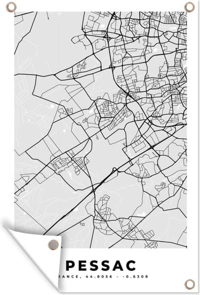 Muurdecoratie Frankrijk - Pessac - Stadskaart - Plattegrond - Kaart - 120x180 cm - Tuinposter - Tuindoek