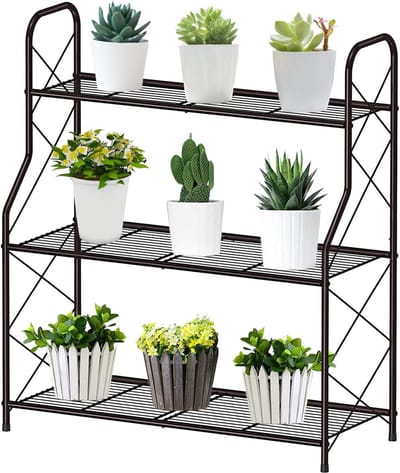 Famanu - Metalen plantenstandaard met houder voor bloempot, geschikt voor binnen en buiten (exclusief plant)