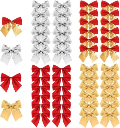 Kerststrikken voor Decoratie van de Kerstboom, Cadeauverpakking en Creatieve Projecten, 48 Stuks in 4 Kleuren
