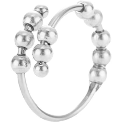 Antistress kralen ringen voor vrouwen, open draaibare verstelbare vingerring van roestvrij staal, vrij draaiend, antistress sieraad, cadeau resizable white