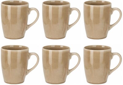 Siaki Koffiemok / theemok Faye - beige - set 6x - 340 ml - mokken - kerammiek - tas