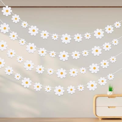 Allecto Plus - Madeliefjes Banner Verjaardagsdecoratie - 4 Stuks - Meisjes - Boho Bloem - Papieren Slinger