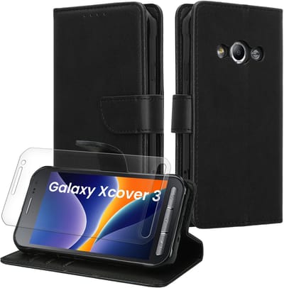 kwmobile telefoonhoesje geschikt voor Samsung Galaxy Xcover 3 hoesje - Smartphone case met pasjeshouder - RFID-blokkering en screenprotector - In zwart