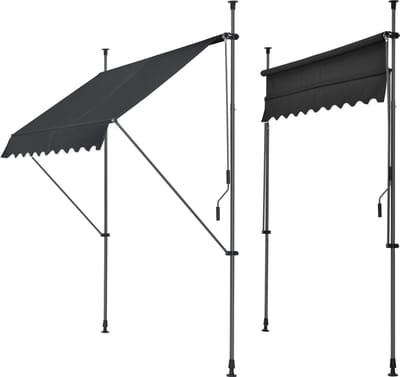 Klem zonwering luifel uitschuifbaar antraciet zwart 150x120 cm