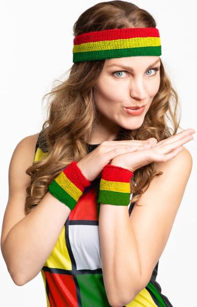 Partychimp Set Hoofdband en Polsbandjes Voordeelverpakking 6 Stuks voor bij Carnavalskleding Heren Carnavalskleding Dames Carnaval Accessoires Limburg Verkleedaccessoires Foute Party - Polyester - Rood/Geel/Groen - 6 Stuks