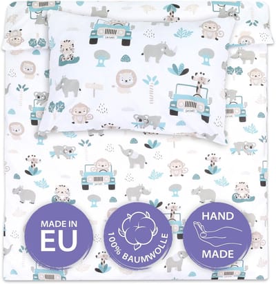 Dekbedovertrek en Kussensloop Set 90x120 cm - Ademend Katoen Beddengoed voor Baby