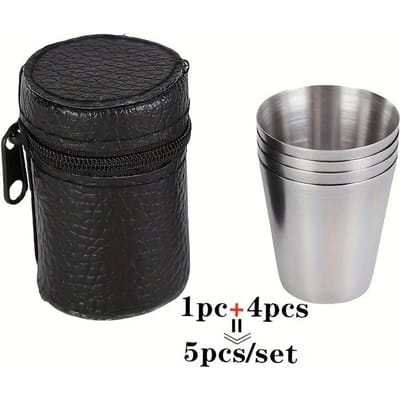 Set van 5 draagbare roestvrijstalen bekers van 30 ml voor buitenactiviteiten, whisky, picknicks en evenementen. gray