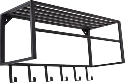 LOFT42 Kapstok Ary - Zwart – Metaal – 6 haken en Roede - 80x40x30