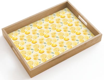 Dienblad hout 40x30 cm - Schootdienblad - Frans - Citroen - Strepen - Geel - Groen - Borrelplank rechthoek - Plateau dienbladen