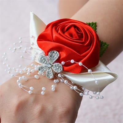 Pols Corsages - Bruidsmeisje Bloem - Bruiloft Decoratie - Set van 2 - 10x10x10 cm - Rood