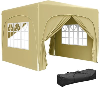 Partytent opvouwbaar - Paviljoen - 3 x 3 m - Easy up - Waterdicht - met Zijwanden - Weerbestendig - Zand