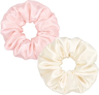 Lajetti Zijden Scrunchies Ivoor en Lichtroze Set van 2 - 100% Moerbeizijde