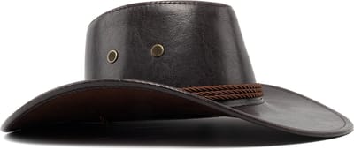 KIMU® Cowboyhoed Leatherlook Donkerbruin - Donkerbruine Leren Cowgirl Western Hoed PU Leer - Stoere Lederen Cowboy Dames Heren Yellowstone Festival