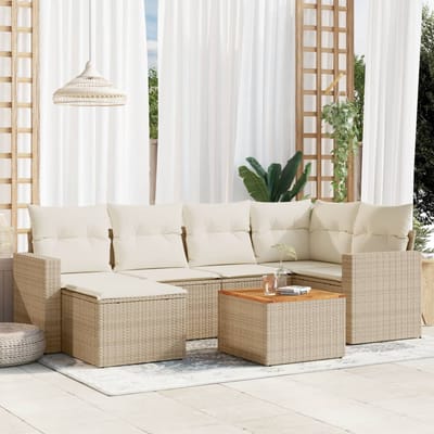 vidaXL - 7-delige - Loungeset - met - kussens - poly - rattan - beige