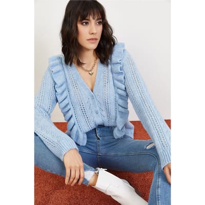 Geknoopte Jacquard Patroon Lange Mouw Cardigan