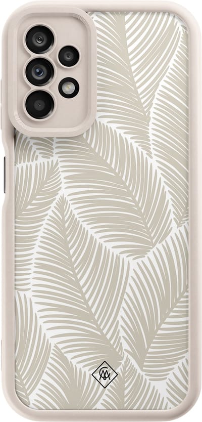 Casimoda® hoesje - Geschikt voor Samsung Galaxy A23 - Palmy Leaves Beige - Zwart TPU Backcover - Natuur - Bruin/beige