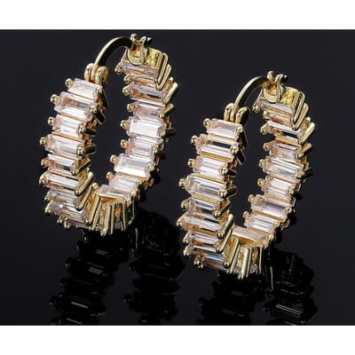 POMOiii Hoge kwaliteit Zilver Kleur/Goud Kleur Oorbellen Vrouwen Bruiloft Hoop Earring Veelzijdige Luxe Zirkoon Sieraden white