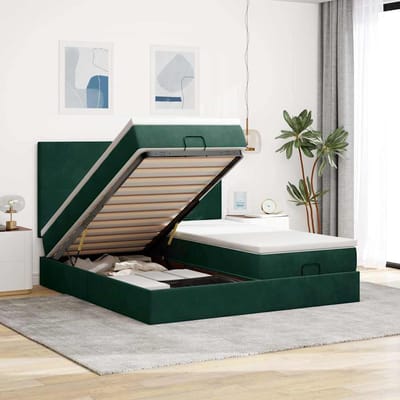 vidaXL - Ottoman - bed - met - matrassen - 160x200cm - fluweel - donkergroen