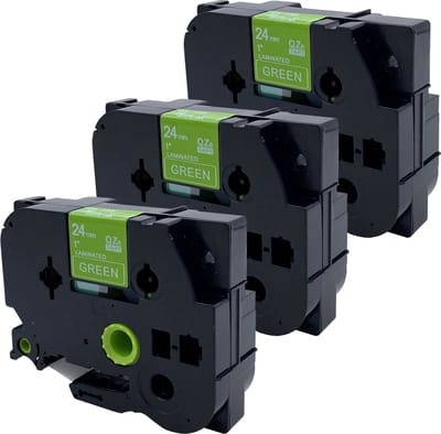 DULA Brother Compatible label tape- Tze-755 - 3 cassettes - Brother P-Touch - Wit op groen - 24mm x 8m