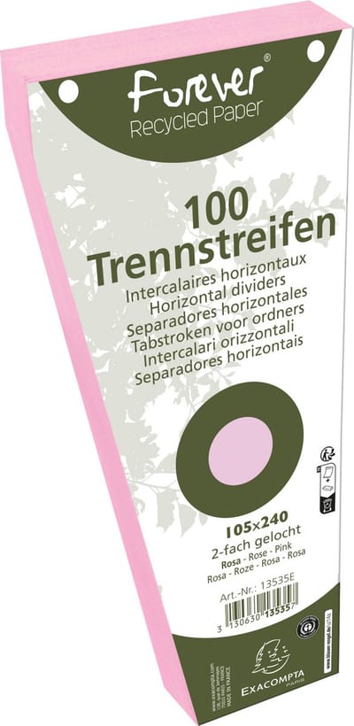 Exacompta FOREVER® Pak van 100 trapezium tabstroken met perforatie 180g - 105x240mm - Roze - 13535E