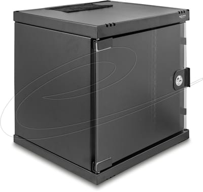 Delock 10″ Network Cabinet 6U with glass door for stand or wall mounting, 240 mm depth, load capacity 30 kg, 330 x 312 x 300 mm, black