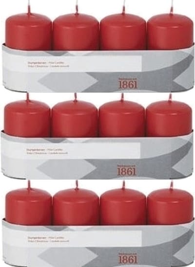 Trend Candles Cilinderkaarsen/stompkaarsen - set 12x - rood - 5 x 8 cm - 18 branduren