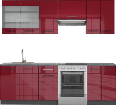 Vicco Fame-Line Complete keukeneenheid – 240 cm, WB Marmer Bordeaux hoogglans/antraciet