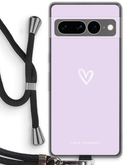 Case Company® - Hoesje met koord geschikt voor Google Pixel 7 Pro hoesje met Koord - Klein hartje paars - Telefoonhoesje met Zwart Koord - Bescherming aan alle Kanten en Over de Schermrand