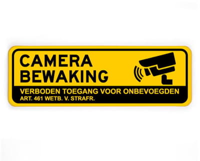 Bord Camerabewaking - Verboden toegang - geel - Weerbestendig Aluminium - 40x15 cm - Bevestiging: Zonder bevestiging (alleen het bord)