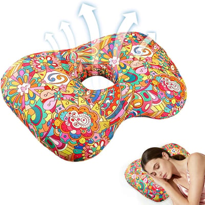 Piercing Kussen - 41*27*9cm - Oorkussen - Traagschuim - Donut Kussen Met Gat Voor Oor - Hoofdkussen Zijslaper - Ringkussen - Piercingkussen - Ringkussen voor Oorpijn - Hoofd Kussen - Zijslaper Kussen - Rood