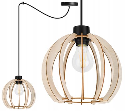 Houten Hanglamp Spider Timber E27 Zwart/Hout 200cm