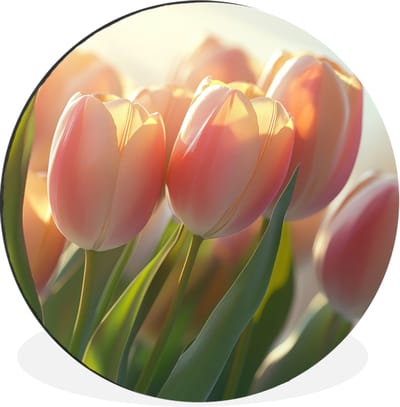WallCircle - Wandcirkel - Muurcirkel - Tulpen - Roze - Zonnestralen - Aluminium - Dibond - 30x30 cm - Binnen en Buiten