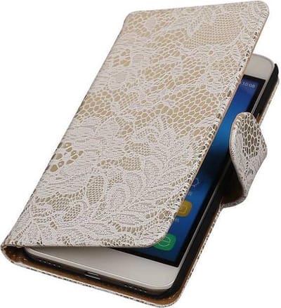 Lace Bookstyle Wallet Case Hoesjes Geschikt voor Huawei Honor 4 A / Y6 Wit