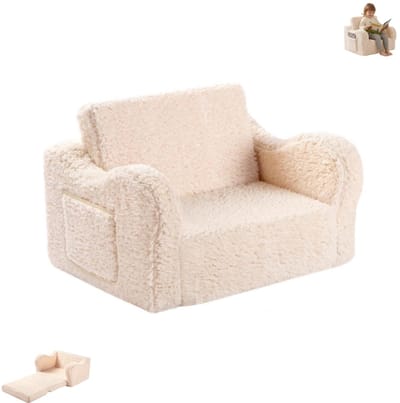 1 stuk - Kleine bankstoel - Comfortabele kinderbankstoel - 2-in-1 uitklapbare bank - Comfortabele loungestoel - Zachte kinderbank - Bankstoel 43 cm * 60 cm * 43 cm - Geschikt om te ontspannen en te slapen (grijs)