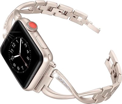 Stravo Elegante metalen bandje met diamantjes - Geschikt voor Apple Watch 42mm(Series 11/10)/41/40/38mm - Girl Bling slanke metaal RVS dames Horlogebandje - Voor Apple Watch SE 1 2 3 / Series 11 10 9 8 7 6 5 4 3 2 1 - Starlight