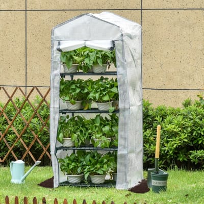 MODFU - Minikas - Compact En Weerbestendig - Met 4 Schappen - Voor Opkweek - Polyethyleen En Metaal - Wit - 70 x 50 x 160 cm