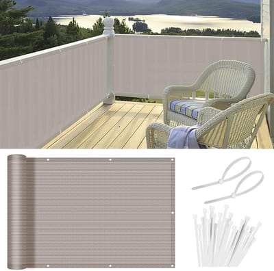 FENG Balkonscherm 80x600cm HDPE, windscherm UV-bescherming winddicht voor terras en tuin met kabelbinders, Taupe