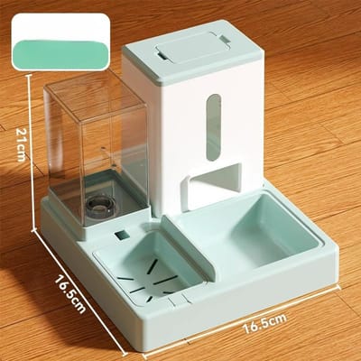Gamelle pour chat, gamelle double en acier inoxydable pour animaux de compagnie, abreuvoir automatique, gamelle pour chien, gamelle pour chien et eau potable, produit tout-en-un 16.5*16.5*21cm gray