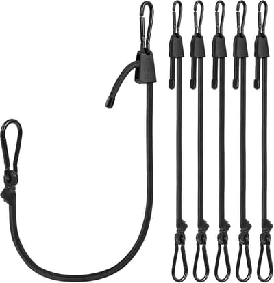 Set van 6 Verstelbare Spanbanden met Haak - 30 cm Elastiek voor Bagage en Kampeeruitrusting