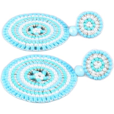 1 Paar Zaadkraal Oorbellen Retro Etnische Stijl Lichtgewicht Handwerk Cirkel Kleurecht Kralen Hangend blauw