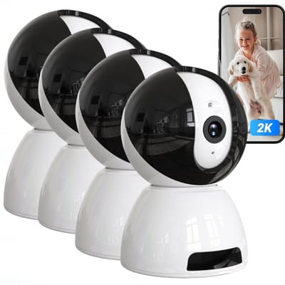 Beveiligingscamera Binnen - 6MP Pan & Tilt - Indoor Cam - Binnencamera - Huisdiercamera - Nachtzicht - Bewegings- en geluidsdetectie - Tweerichtingsaudio - Beveiligingscamera Met WiFi en App – Wit - 4PC