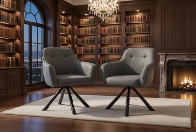 Luxueuze Fluwelen Draaistoelen met Armleuningen – Set van 2 – 360° Draaibaar – Comfortabele Eetkamerstoelen, Keukenstoelen & Bureaustoelen – Donkergrijs – NOVIHOME