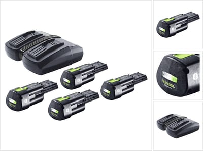 Festool energieset 4x BP 18 Li 3,0 Ergo I accu 18 V 3,0 Ah / 3000 mAh Li-ion ( 4x 577704 ) + TCL 6 DUO dubbele oplader ( 577017 )