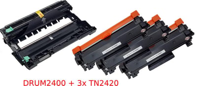 KATRIZ® Huismerk Drum DR2400 + 3x Toner TN2420/TN2410 – Compatible voor Brother HL-L2350DW, DCP-L2530DW, MFC-L2710DN e.a. – Hoge Capaciteit – Alternatief voor originele cartridges