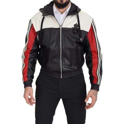 Dolce & Gabbana Zwarte Leren Hoodie Blouson Jas Herenjakker