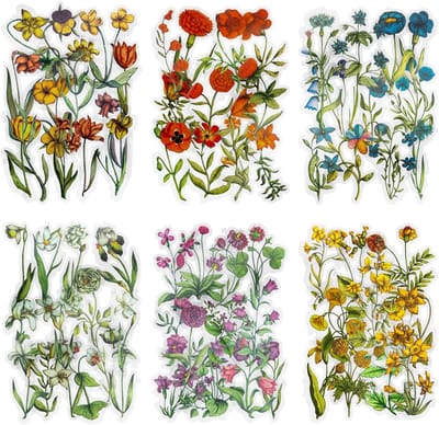 Inovra Plus - Stickers voor Scrapbooking en DIY - 6 Pakjes Bloemstickers - Decoratiestickers - Plannerstickers - Assorti in Plantenstickers - Doorzichtig PET - Dagboek Album Journals - Vincent - Kunst en Ambacht - 94 stuks