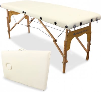 Mobiclinic CM-01 Basic - Massagetafel - Hout - Opvouwbaar - Draagbaar - 180x60 cm - In hoogte verstelbaar - Gezichtsuitsparing - Tot 150 kg - Behandelbank - Met opvergtas - Wit